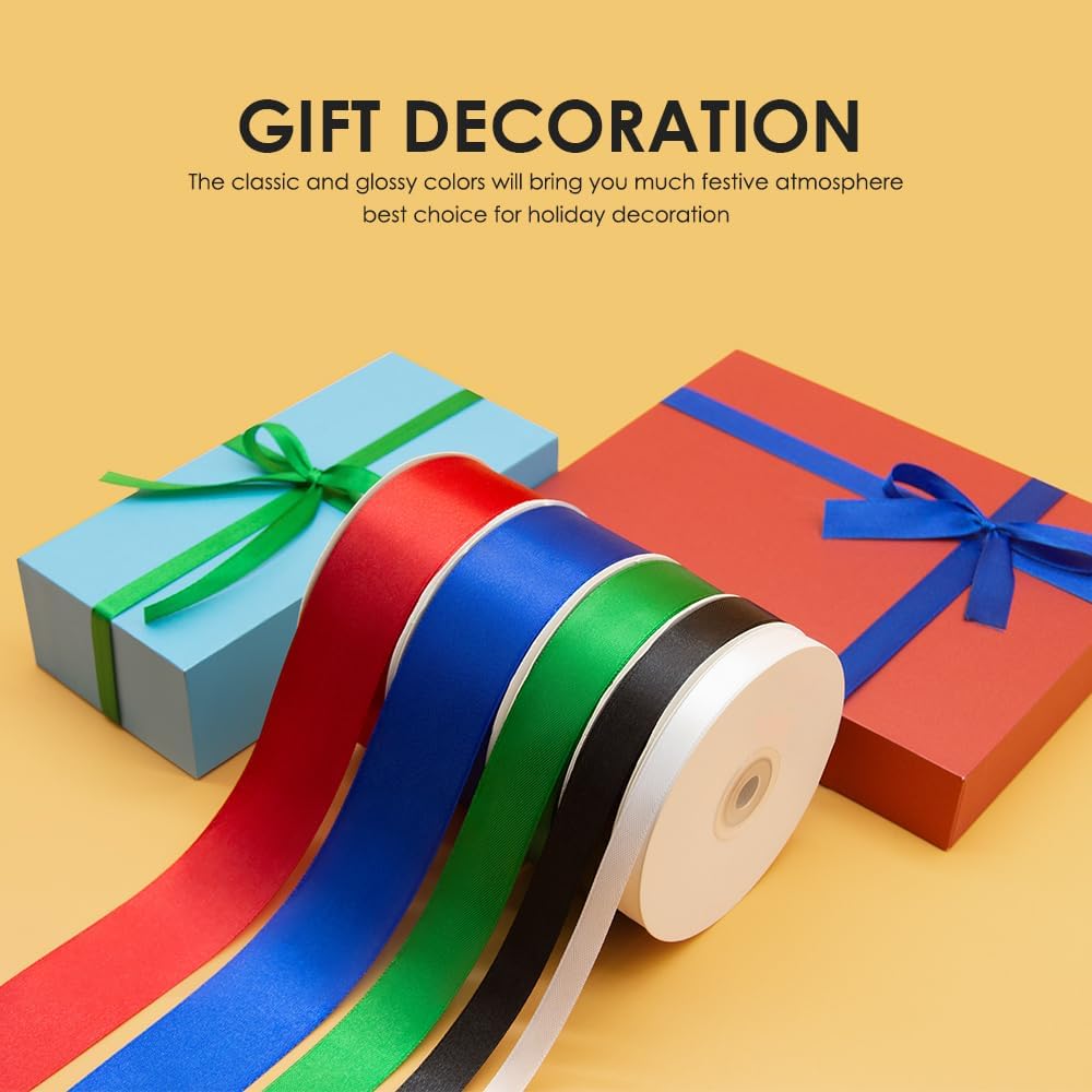 1" x 50 Yards Satin Ribbon - Black Silk Ribbon with Spool - Ideal for Gift Wrapping, Floral Bouquets, Crafts, Wedding Party Decorations, Christmas and Sewing Projects