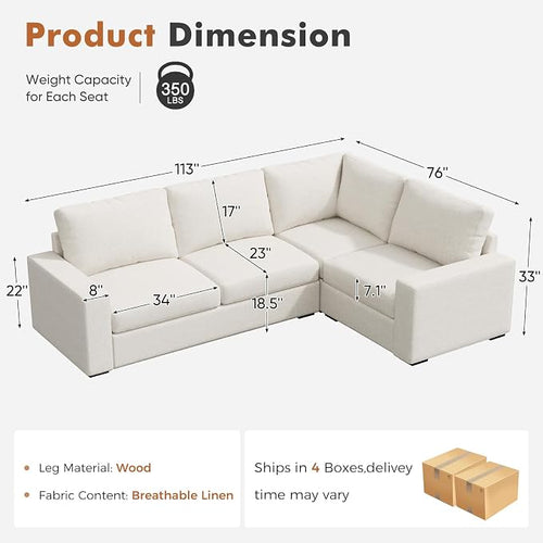 ABCASA Oversized Modular V Shaped Sectional Couches - Image 2
