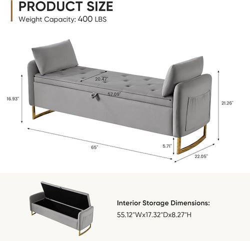65" End of Bed Storage Bench, Storage Bench - Image 2