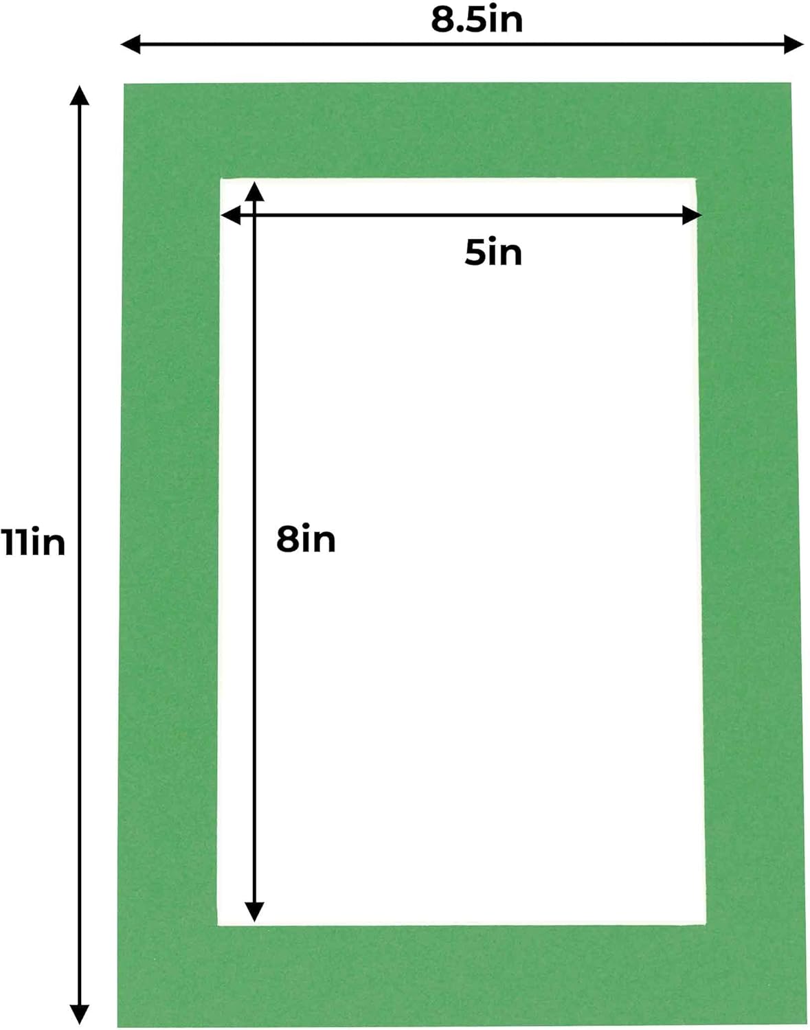 5.5x8.5 Mat for 8.5x11 Frame - Precut Mat Board Acid-Free Bright Green 5.5x8.5 Photo Matte for a 8.5x11 Picture Frame, Matboard for Family Photos, Show Kits, Art, Picture Framing, Pack of 10 Mats