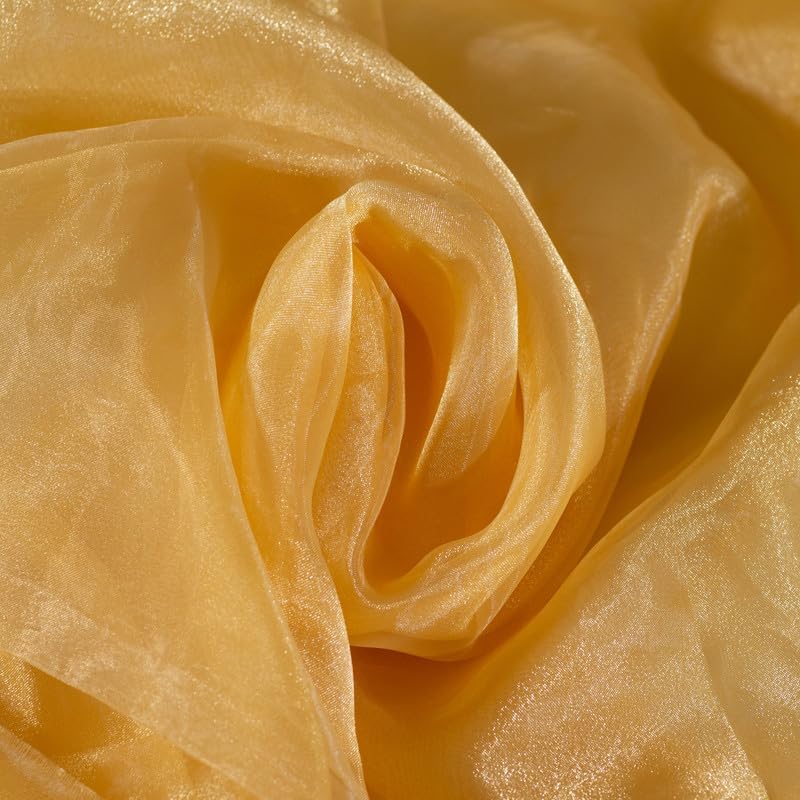 Fynite Champagne Gold Organza Fabric by The Yard | 5 Yard Long | 44" Wide | Bridal Soft Sheer Organza Tulle for DIY Wedding Dress Fashion Craft Decorations