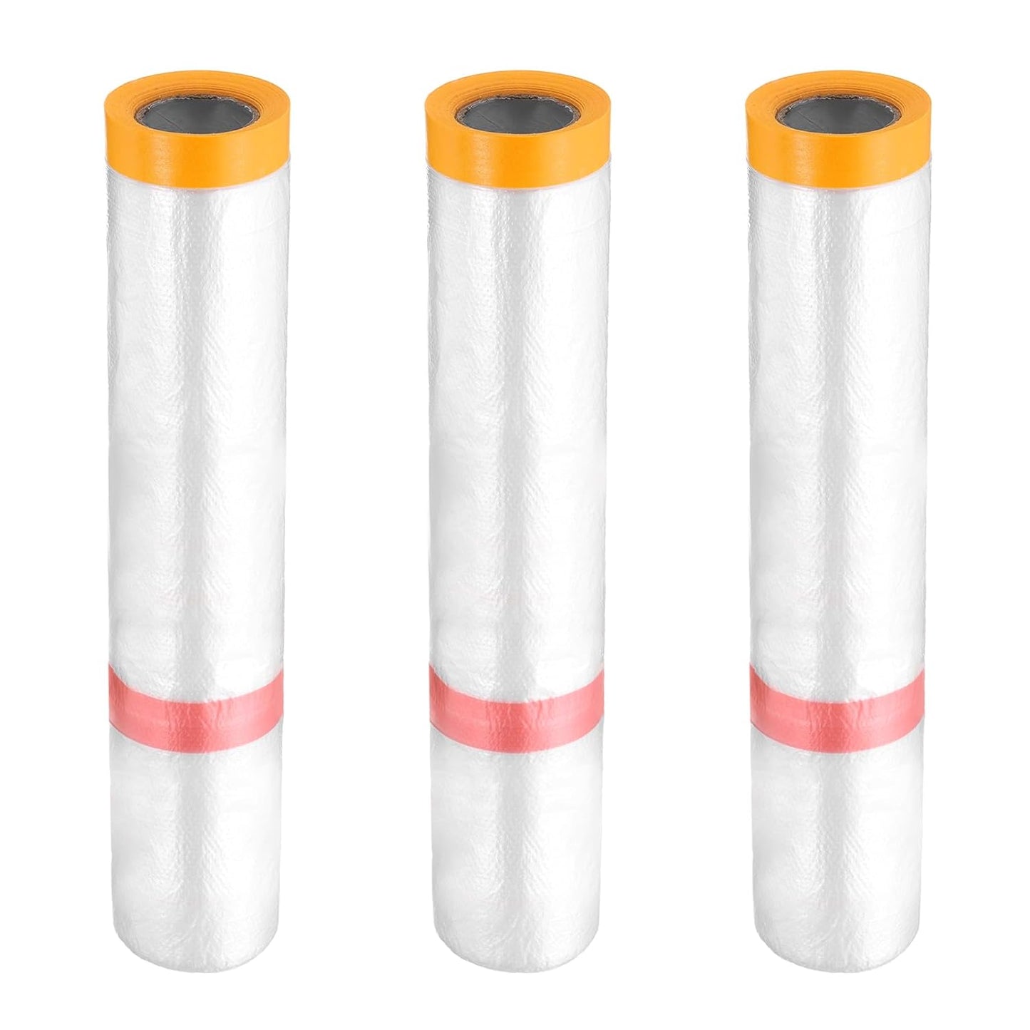 HARFINGTON 3 Rolls Pre-Taped Masking Film 157.5" x32.8ft Double Adhesive Tape and Drape Painters Plastic Drop Cloth Film with Tape Plastic Sheeting for Automotive Painting Covering