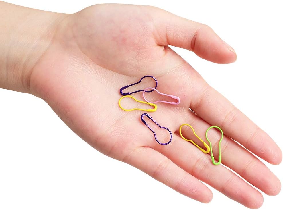 Colorful Metal Knitting Pins Stitch Markers Pear Shape Safety Pins for Sewing Clothing DIY Craft Making with Storage Box Knitting Counter Crochet Needle Clip Ring(10 colors-500pcs)