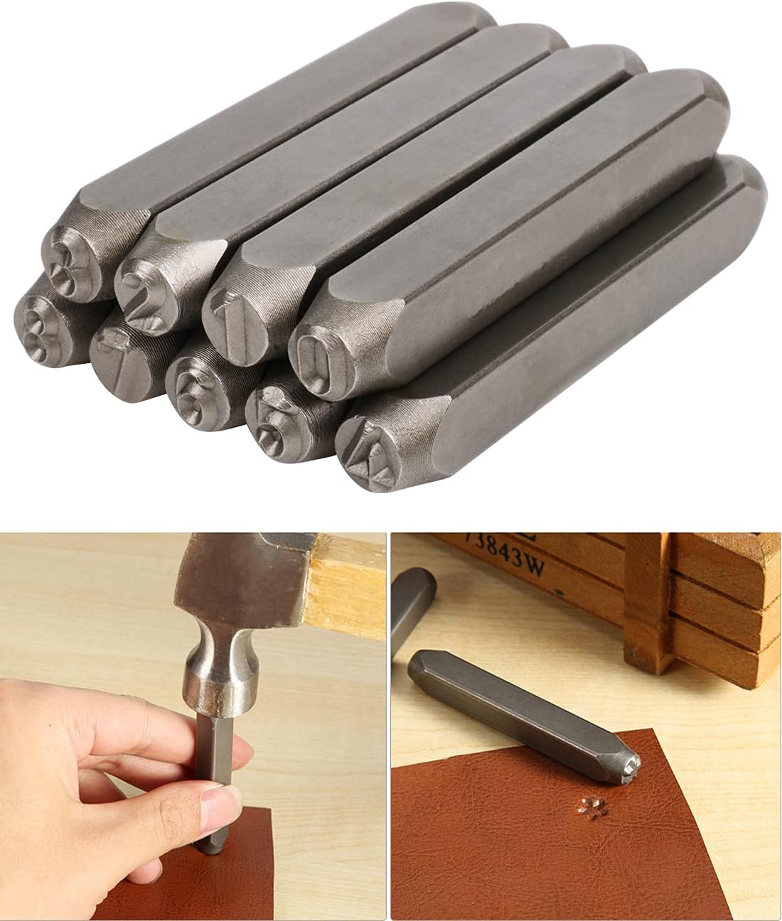 YKLP 1/4" Metal Number Stamps Set, 6mm Steel Number Punch DIY Tool for Leather, Brass, Aluminum, Mild Steel 9Pcs(0-9)