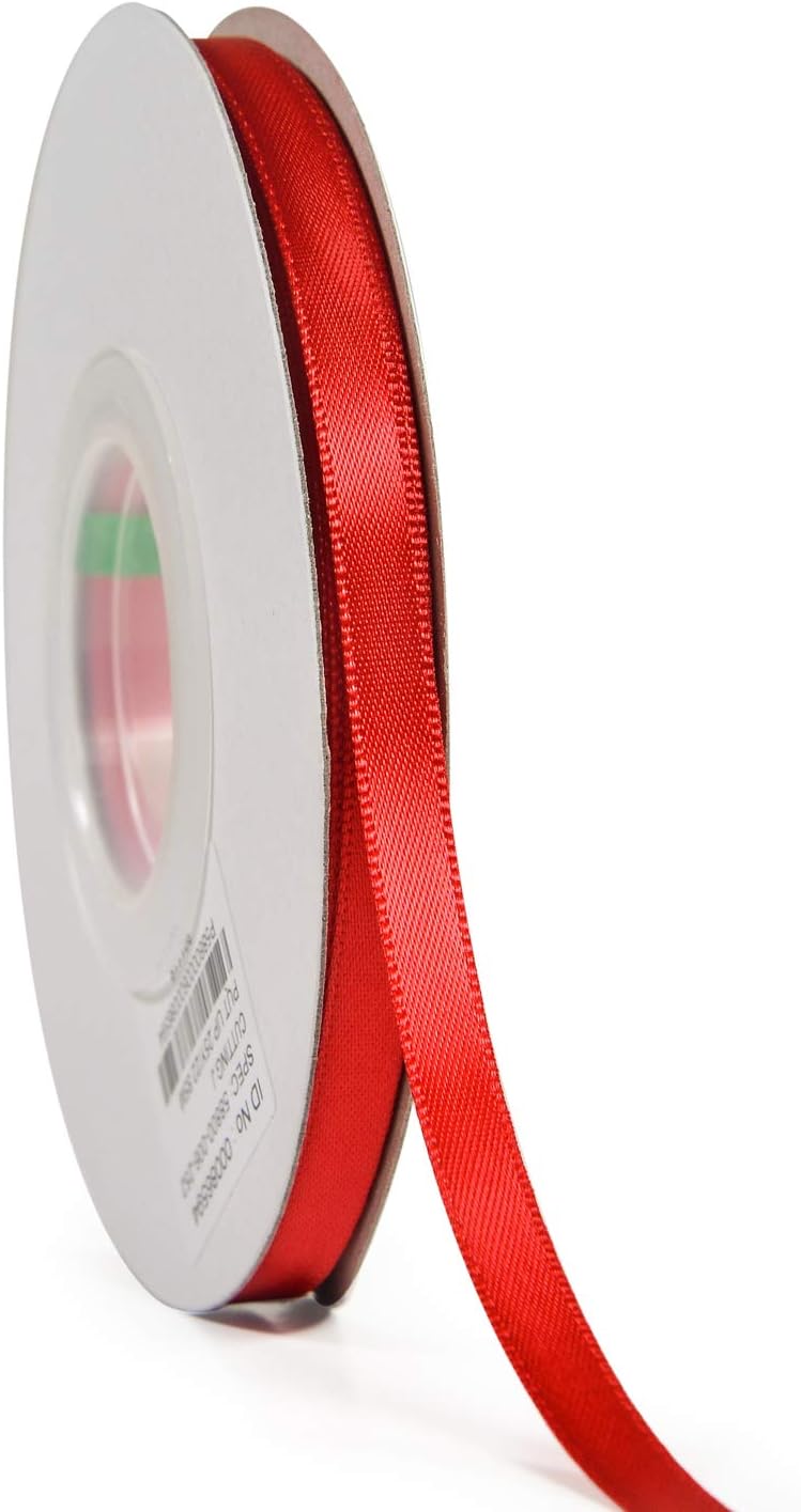 YAMA Red Double Faced Satin Ribbon 1/4 Inch 25 Yards Thin Red Ribbon for Gift Wrapping Crafts Bows Wedding Party Decoration