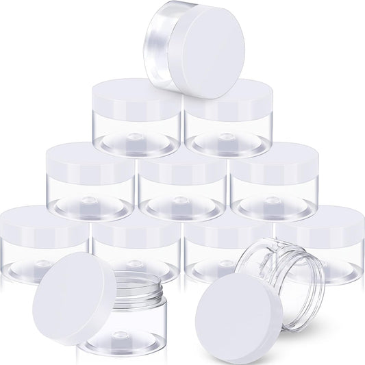 12 Pack 3 oz Plastic Container Jars with Lids Round Clear Travel Cosmetic Container Jars for Toiletries, Lotion, Cream, Ointments, Makeup, Rhinestone, Samples, Kitchen Storage (White)