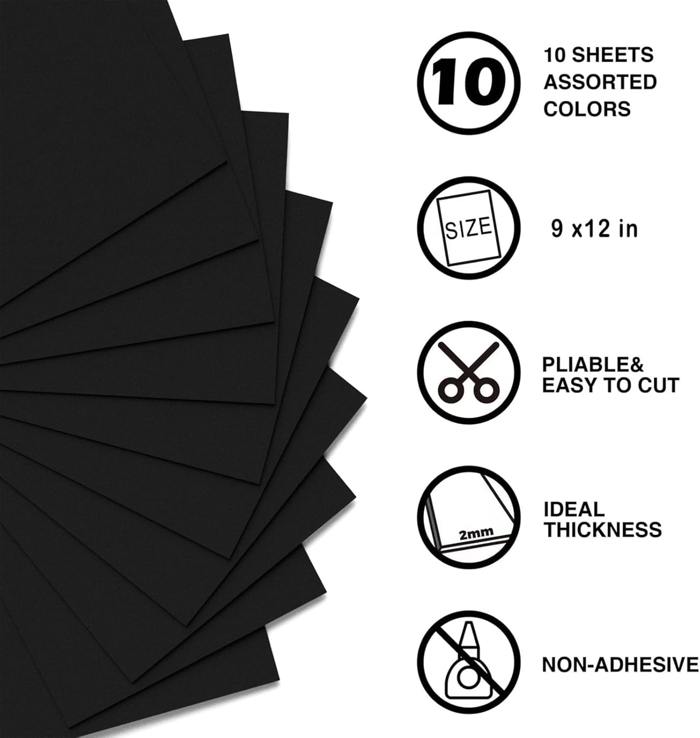 MEARCOOH Black Foam Sheets Crafts 9x12 Inch 2mm Eva Craft Foam Paper for Crafts Project Preschoolers Classroom Scrapbooking DIY Cosplay(10 Sheets)