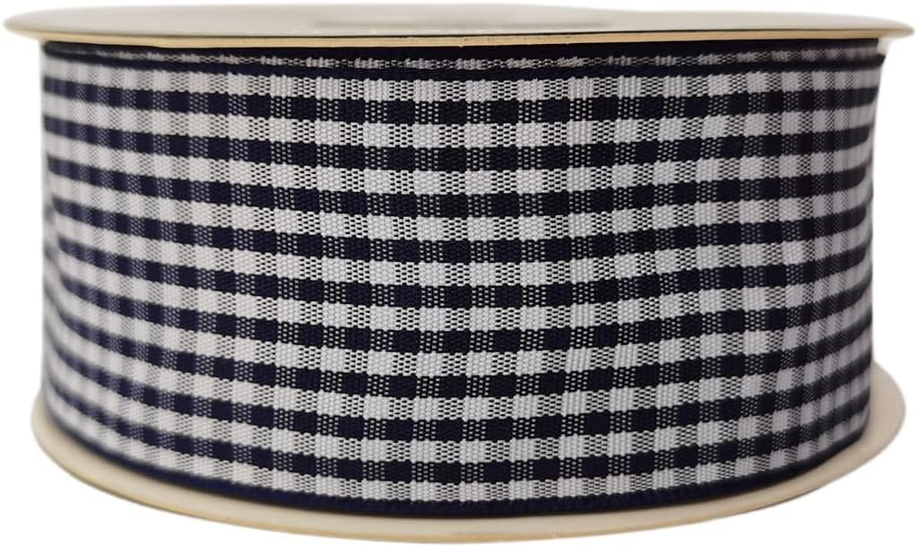 1.5 Inch Blue and White Woven Edge 100% Polyester Gingham Ribbon 25 Yards Each Roll (1-1/2", Blue)