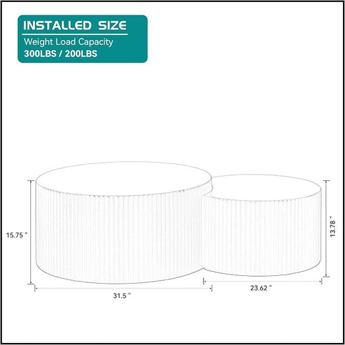 55.12'' White Round Nesting Coffee Table Set of 2, Modern Side End Table - Image 2