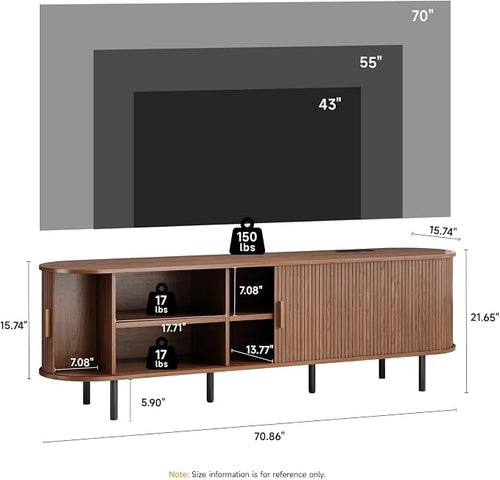 70.8" TV Stand with Power Outlet, Mid-Century Modern Television Stand, Fluted - Image 2