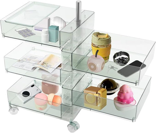 5 Tier Storage Cabinet, 360° Rotating Sofa Side Cabinet, Mobile Bedside Table by Unknown