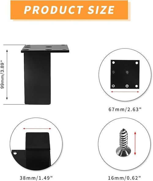 4Pcs 4Inch Metal Furniture Legs, Square Metal Cabinet Support Foot - Image 2