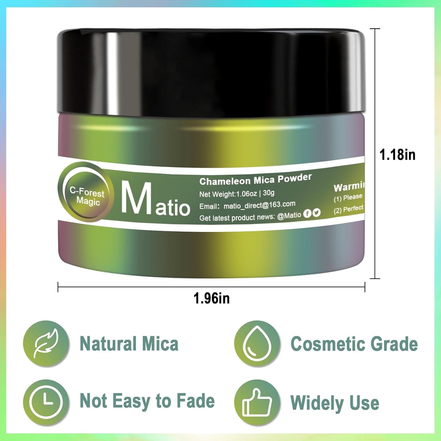 Matio Chameleon Mica Powder, 1.06oz/ 30g Forest Secret Chrome Powder, Pearlescent Effect Color Shift Pigment for Resin Craft, Soap Candle Dye, Nail Art, Makeup, Bath Bomb, Paint, Slime Pigment