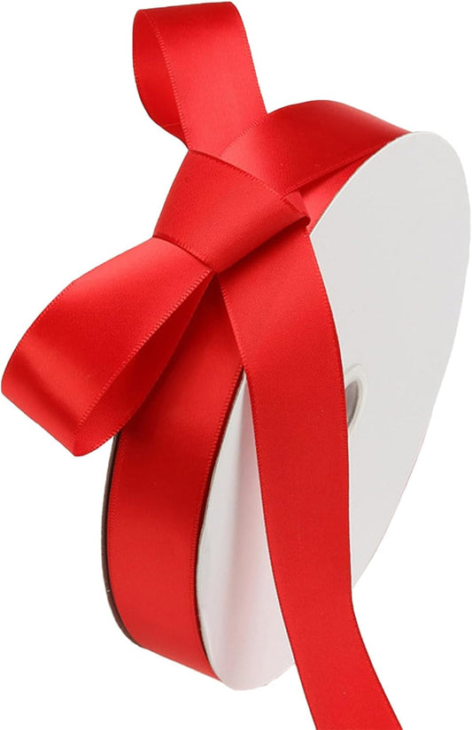 1" x 100 Yards Red Polyester Satin Ribbon Single Faced Bulk Fabric Ribbons for Gift Wrapping, Crafting, Bows Making, Flower Bouquet, Wedding, Home Decor