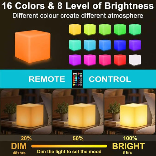 8-in LED Cube Night Light Mood Lamp, Cordless LED Light Cubes - Image 2