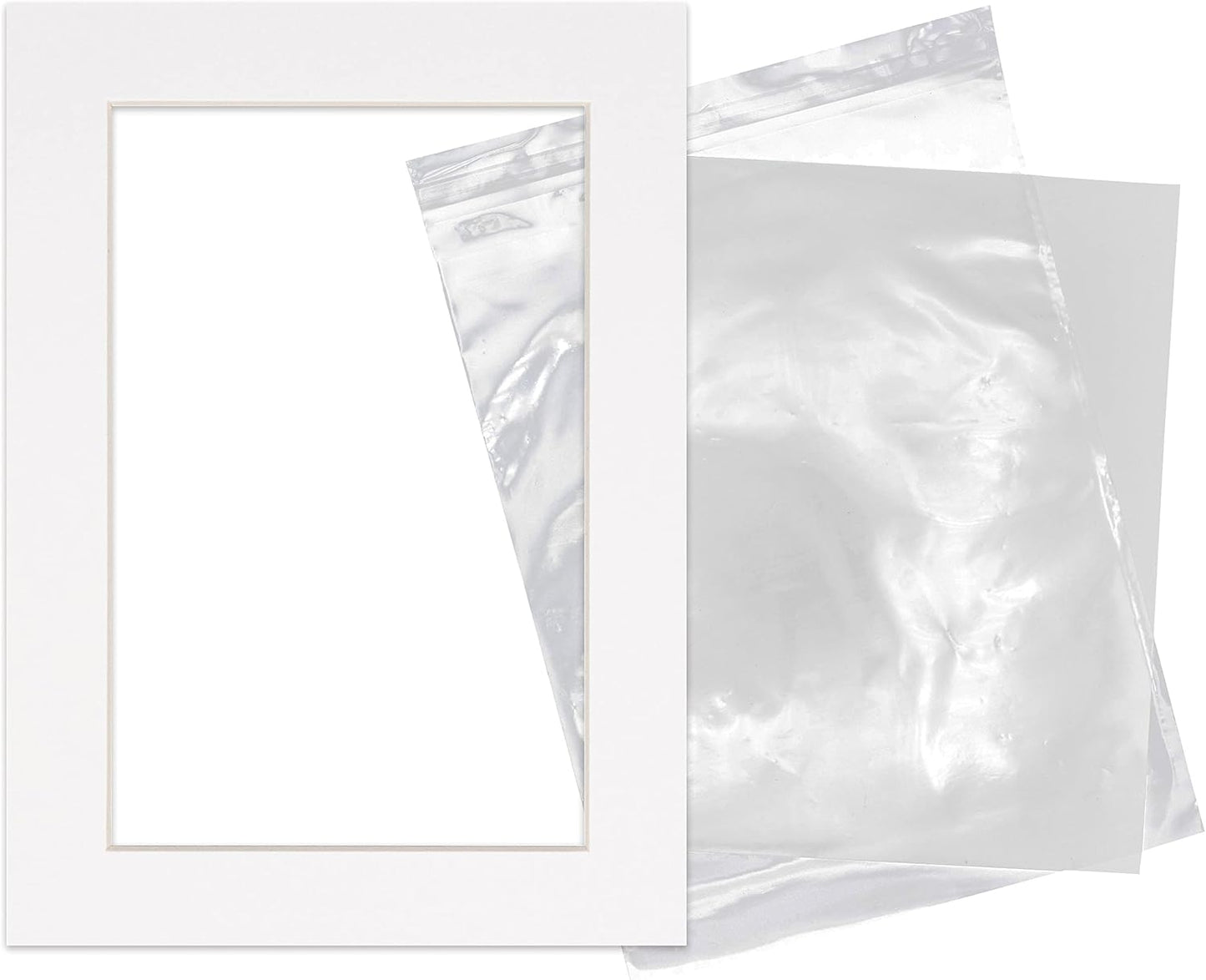 5x7 Mat for 8.5x11 Frame - Precut Mat Board Acid-Free Show Kit with Backing Board, and Clear Bags White 5x7 Photo Matte Made to Fit a 8.5x11 Picture Frame Matboard for Framing, Pack of 100 Mats