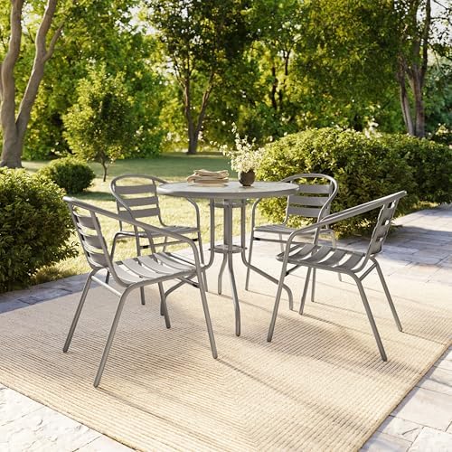 Flash Furniture Lila 4 Pack Silver Metal Restaurant Stack Chair - Image 2