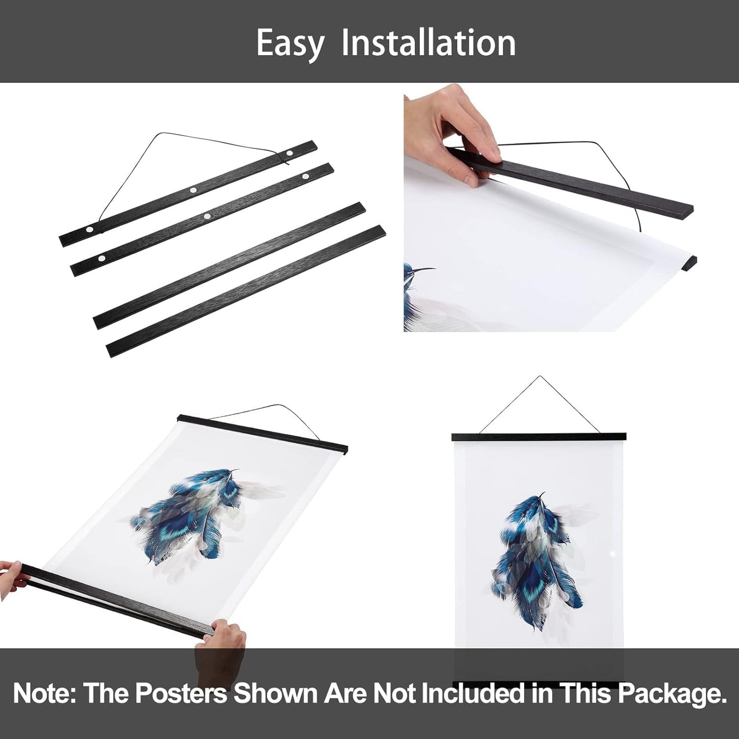 WITCOLOR Magnetic Poster Hanger Frame, 19x13 19x25 19x27 Poster Frame Wooden Magnetic Hanging Kit for Walls Map Picture Diamond Painting Canvas Artwork (Black)