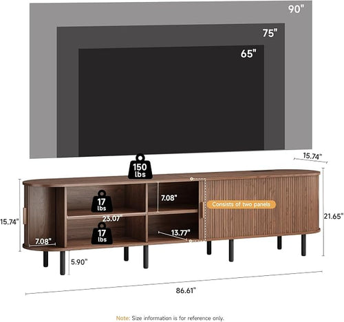86.6" TV Stand with Power Outlet, Mid-Century Modern Television Stand, Fluted - Image 2
