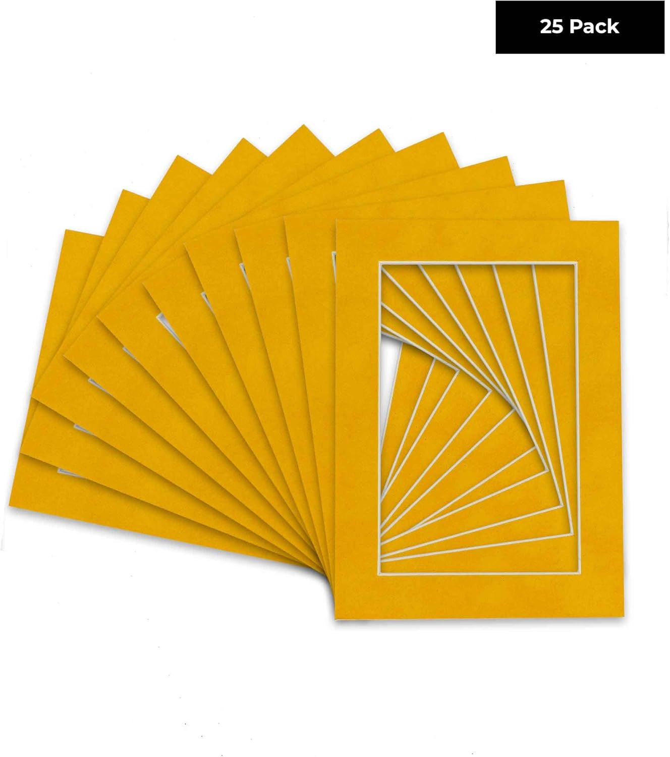 Pack of 25 Acid Free 8x10 Mats Bevel Cut for 6x8 Photos - Bright Yellow Precut Matboards With Backing Boards and Clear Photo Mat Bags For Pictures, Photos, Framing - 4-ply Thickness