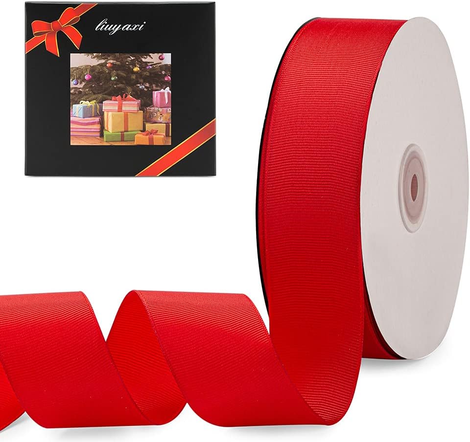 LIUYAXI 1-1/2" X 50 Yards Solid Red Grosgrain Ribbon, Perfect for Crafts, Wedding Decor, DIY Hair Accessories, Sewing, Gift Package Wrapping and More