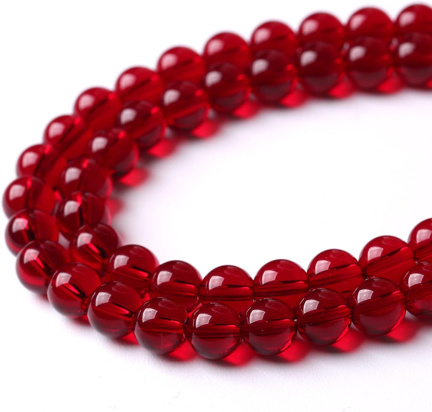 80pcs 10mm Smooth Garnet Red Glass Crystal Round Loose BeadsFor Jewelry Making DIY Bracelet Necklace Accessories 32" 2 Strand