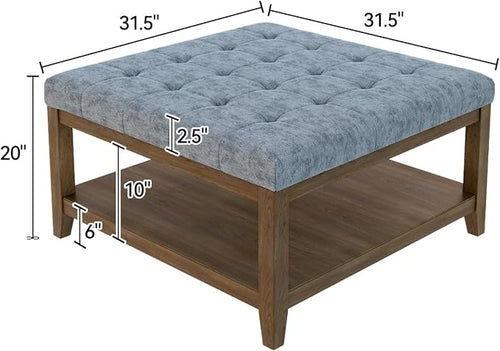 ABHENG 31.5” Large Square Storage Ottoman, Upholstery Solid Rubberwood Coffee - Image 2