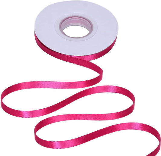 YAMA Hot Pink Double Faced Satin Ribbon 3/8 Inch 25 Yards Hot Pink Fabric Ribbon for Gift Wrapping Crafts Bows Wedding Party Decoration