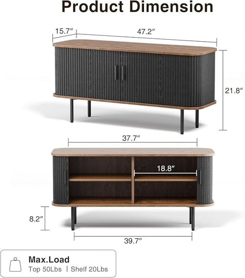 47''W Black Cabinet with Storage, Media Console, Tambour TV Stand, Television - Image 2