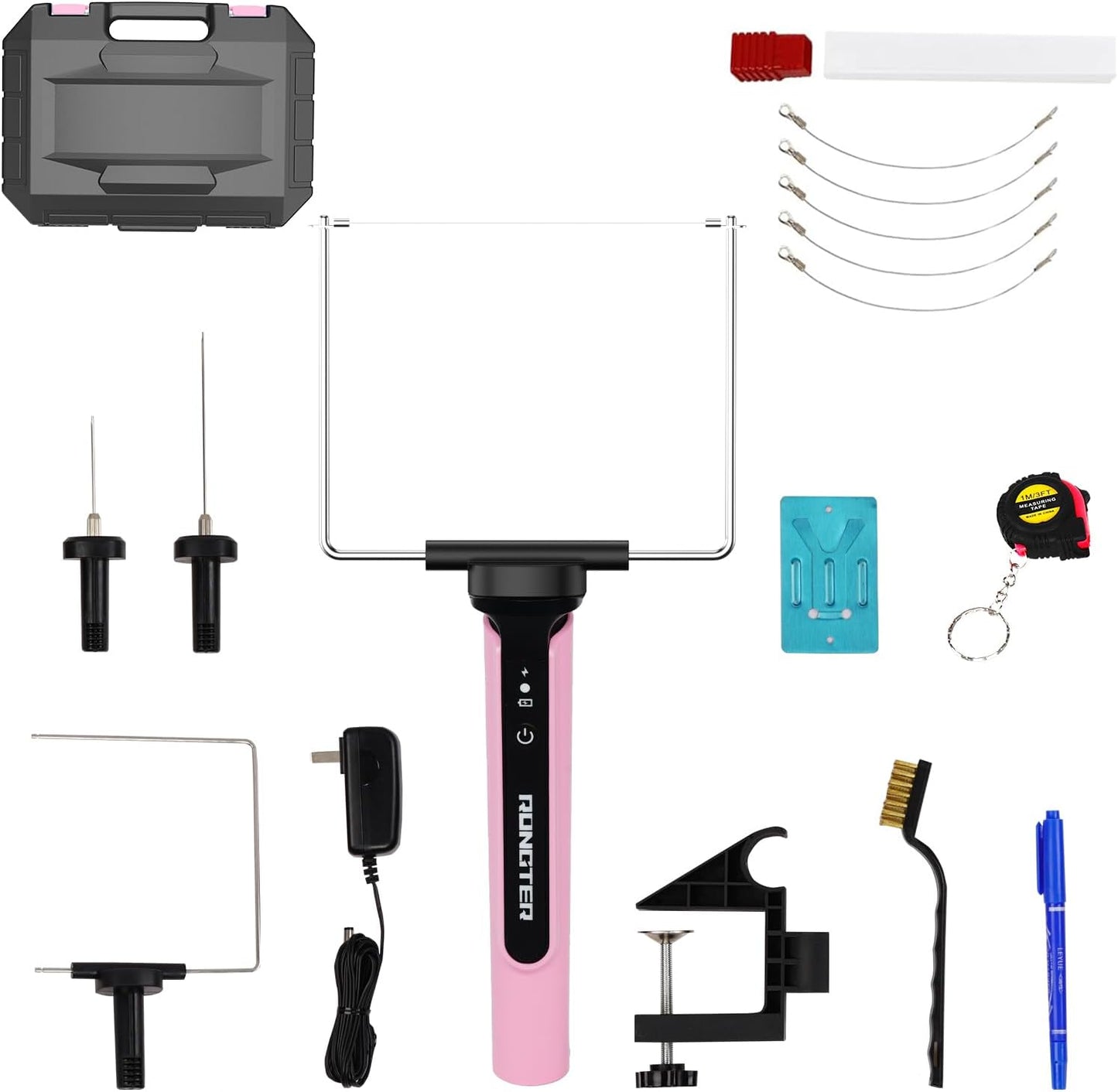 4 in 1 Hot Wire Electric Foam Cutter Kit, Styrofoam Cutting Tool 15W/ 6V with Case, Heated Foam Carving Knife Kit (Toolbox Pink)