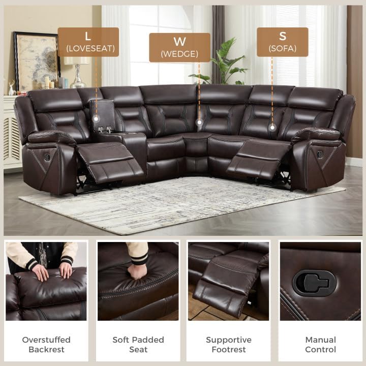 EBELLO Faux Leather Reclining Sectional Sofa Set - Image 3