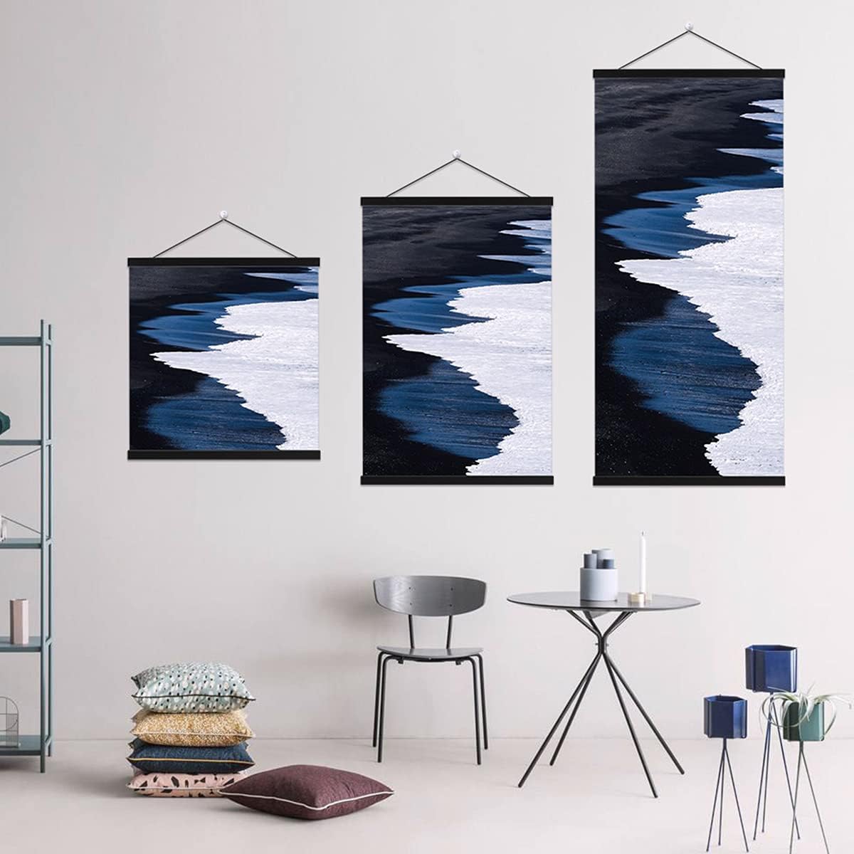 Ywlake Magnetic Poster Hanger, 26x30 26x36 26x19 Frame Wood Wooden Magnet Print Posters Dowel Scroll Hanging Kit for Walls Map Canvas Artwork (Black, 26")