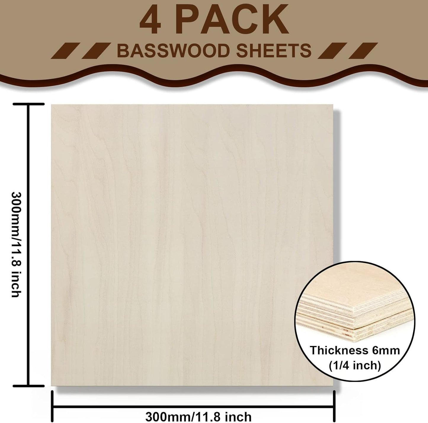 Basswood Sheets 8 Pack 12×12 x 1/4 Inch Unfinished Plywood Sheets Thin Craft Wood Board Laser Engraving Blanks Balsa Wood Sheet for Laser Cutting and Engraving, Wood Burning, Architectural Models