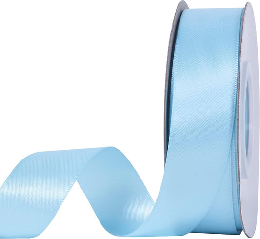 YAMA Light Blue Double Faced Satin Ribbon, 1 Inch 25 Yards, Great for Crafts Bows Flower Bouquet Wedding Home Decor Gift Wrapping