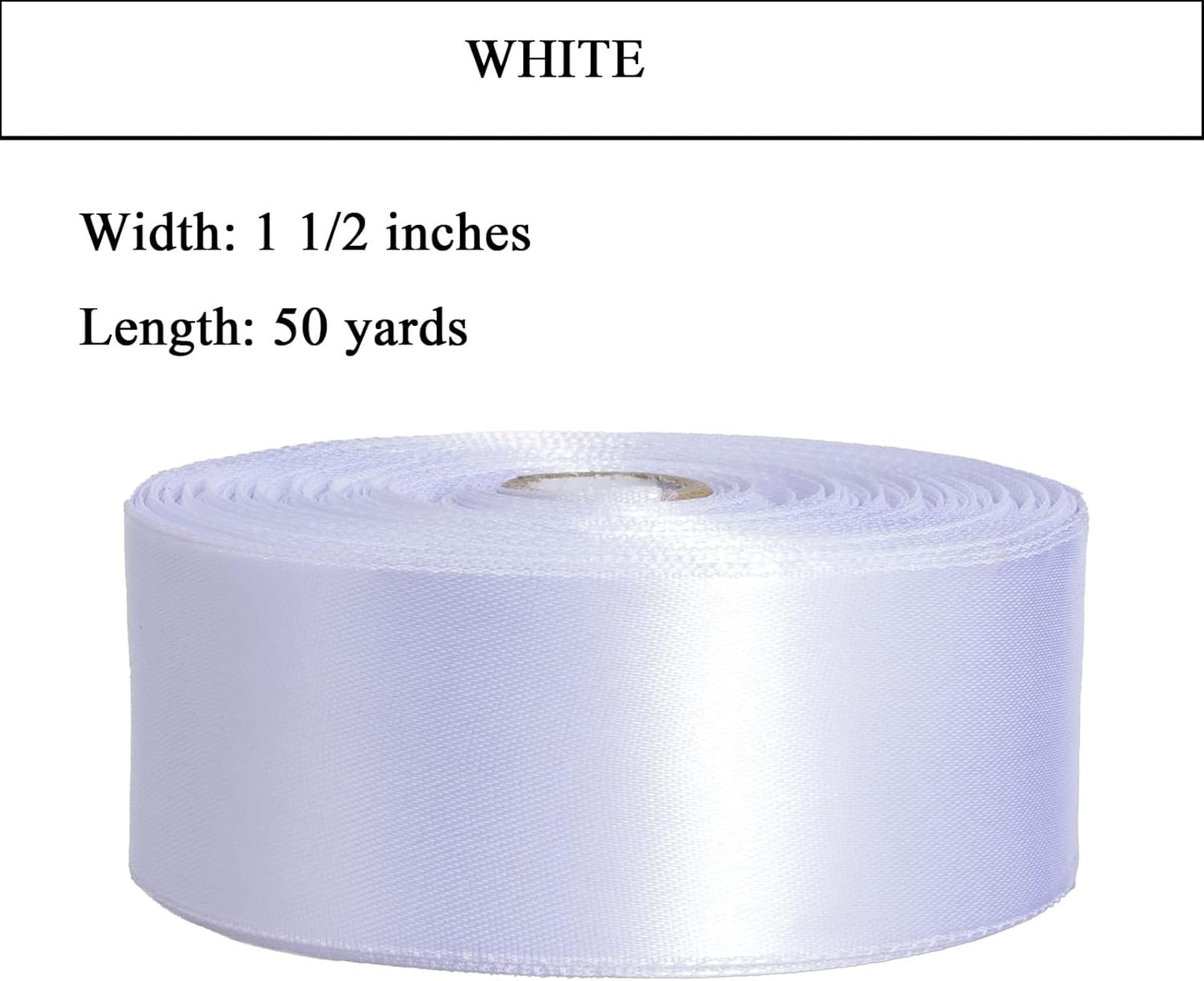 1 1/2 Inch White Solid Satin Ribbon, 50 Yards Craft Fabric Ribbon for Gift Wrapping Floral Bouquets Wedding Party Decoration