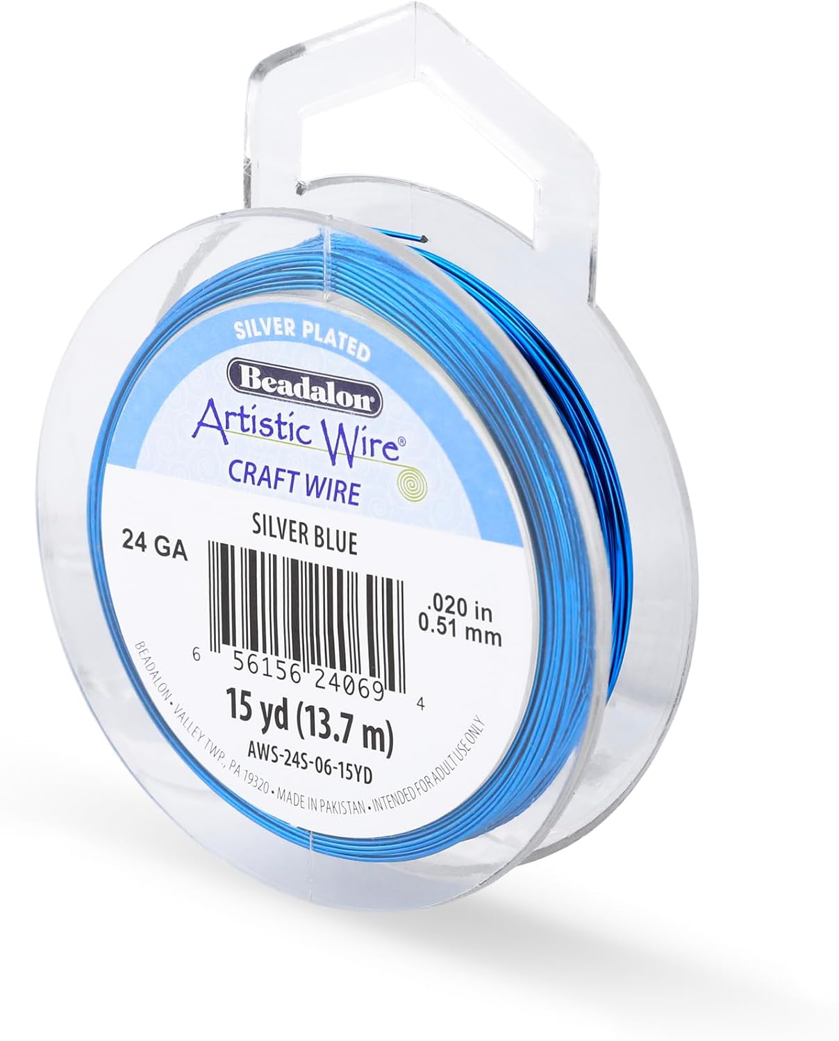 Artistic Wire, 24 Gauge Silver Plated Tarnish Resistant Colored Copper Craft Wire, Silver Blue, 15 yd