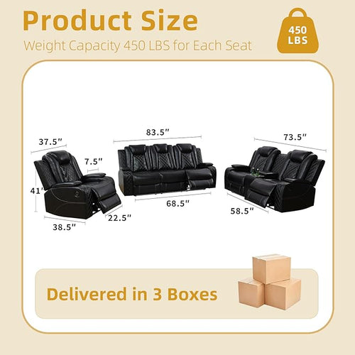 3-Piece Leather Power Recliner Sofa Set - Image 2