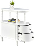 Narrow End Side Table with 2 Storage Drawers and Open Shelf, Retro Vintage Slim by MODERION-YourHomeSoulMate