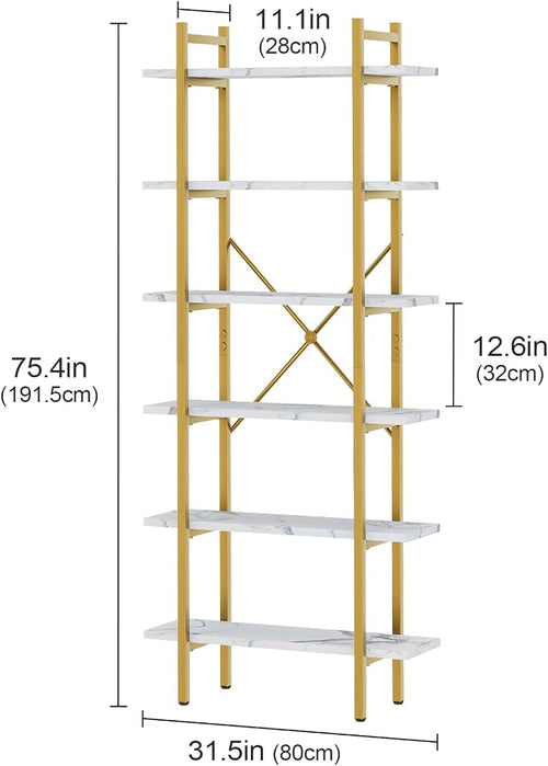 6 Tiers Bookshelf Organizer White Faux Marble Shelf, Modern Open Display - Image 2