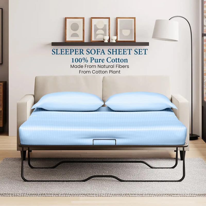 800 Series 100% Egyptian Cotton Sleeper Sofa Bed Sheet Set Stripe Queen XL Size - Image 2