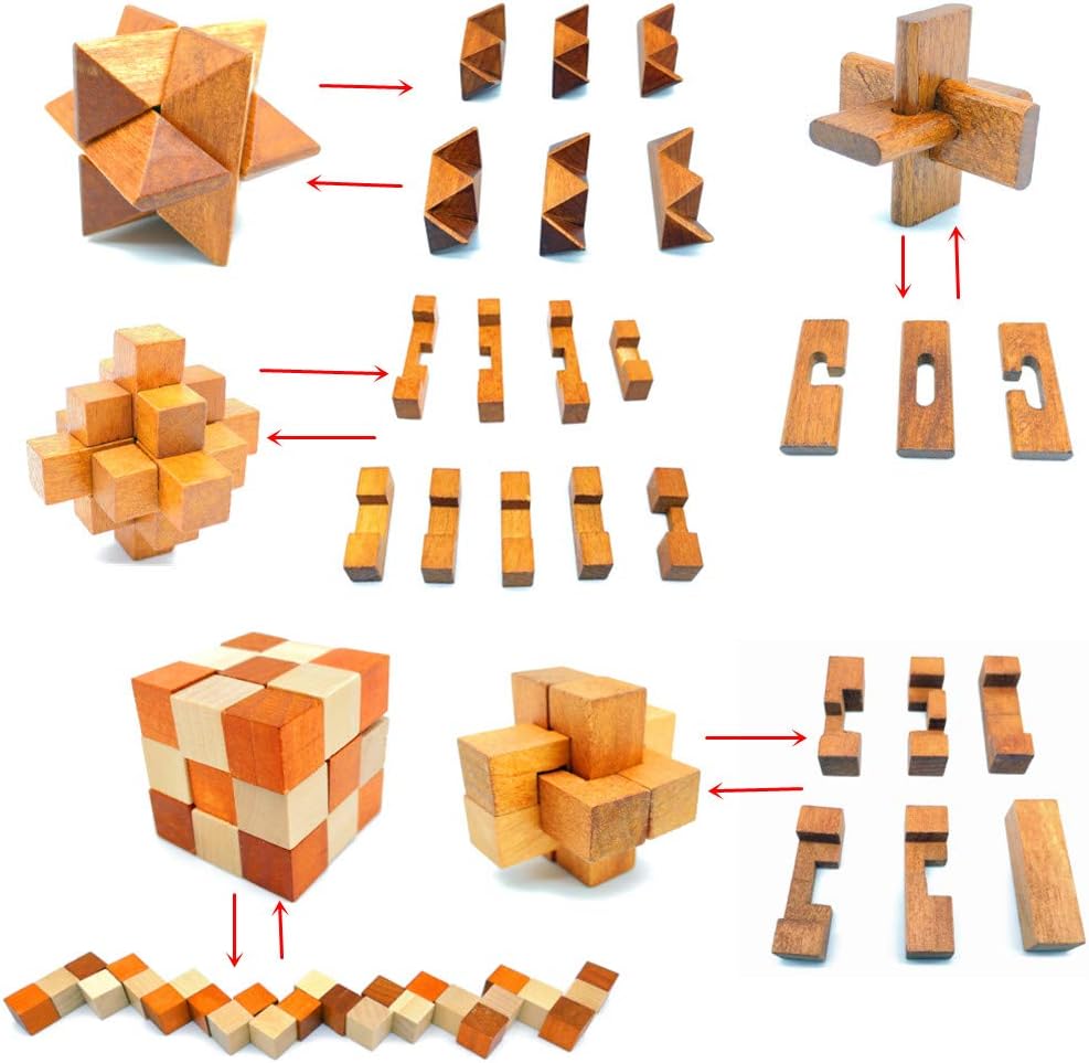 Guaishou Brain Teasers with The Puzzles 21Pcs Unlock Interlock Game IQ Test Toy 3D Wooden and Metal for Party Favor Kids Adults Challenge