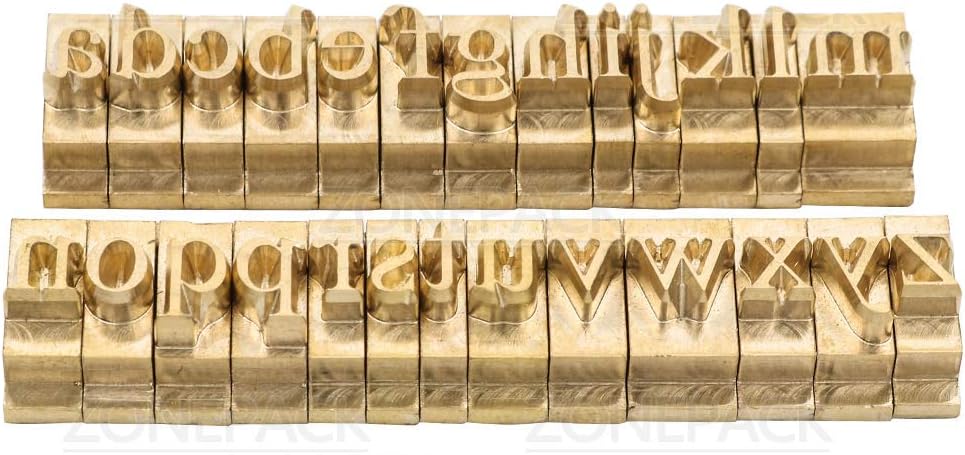 ZONEPACK Copper Brass Stamping Flexible Alphabet Number Symbol Character Stamp Mold Letter Positioning Plate DIY for Hot Foil Stamping Machine (26PCS Lowercase Times New Roman)