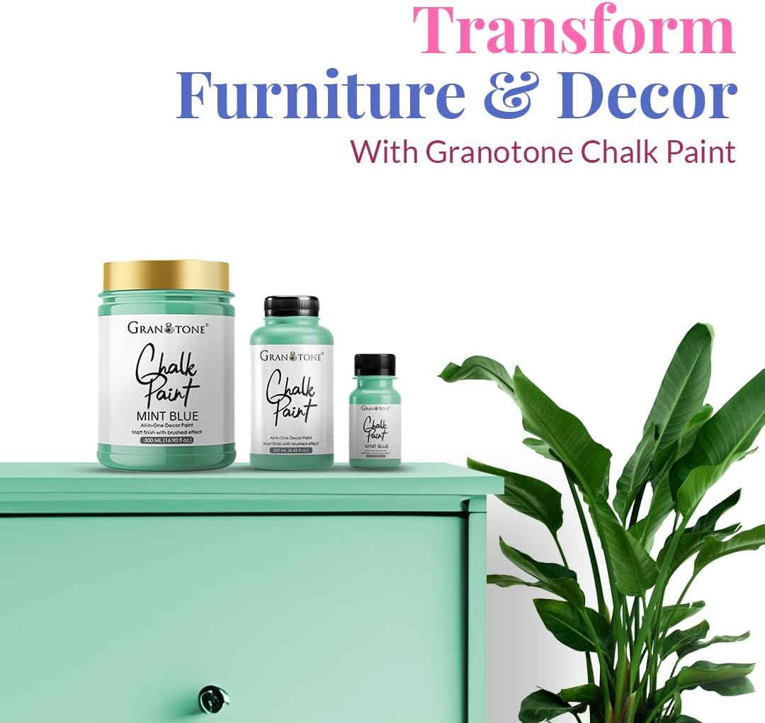GRANOTONE Chalk Paint for Furniture | Matt-Finish Water-Based Acrylic Paint for Wood, Walls, Metal, Glass, Paper, Fabric Canvas | Maximum Coverage Chalk Paint for Kids & Adults, 500 Ml (MINT)
