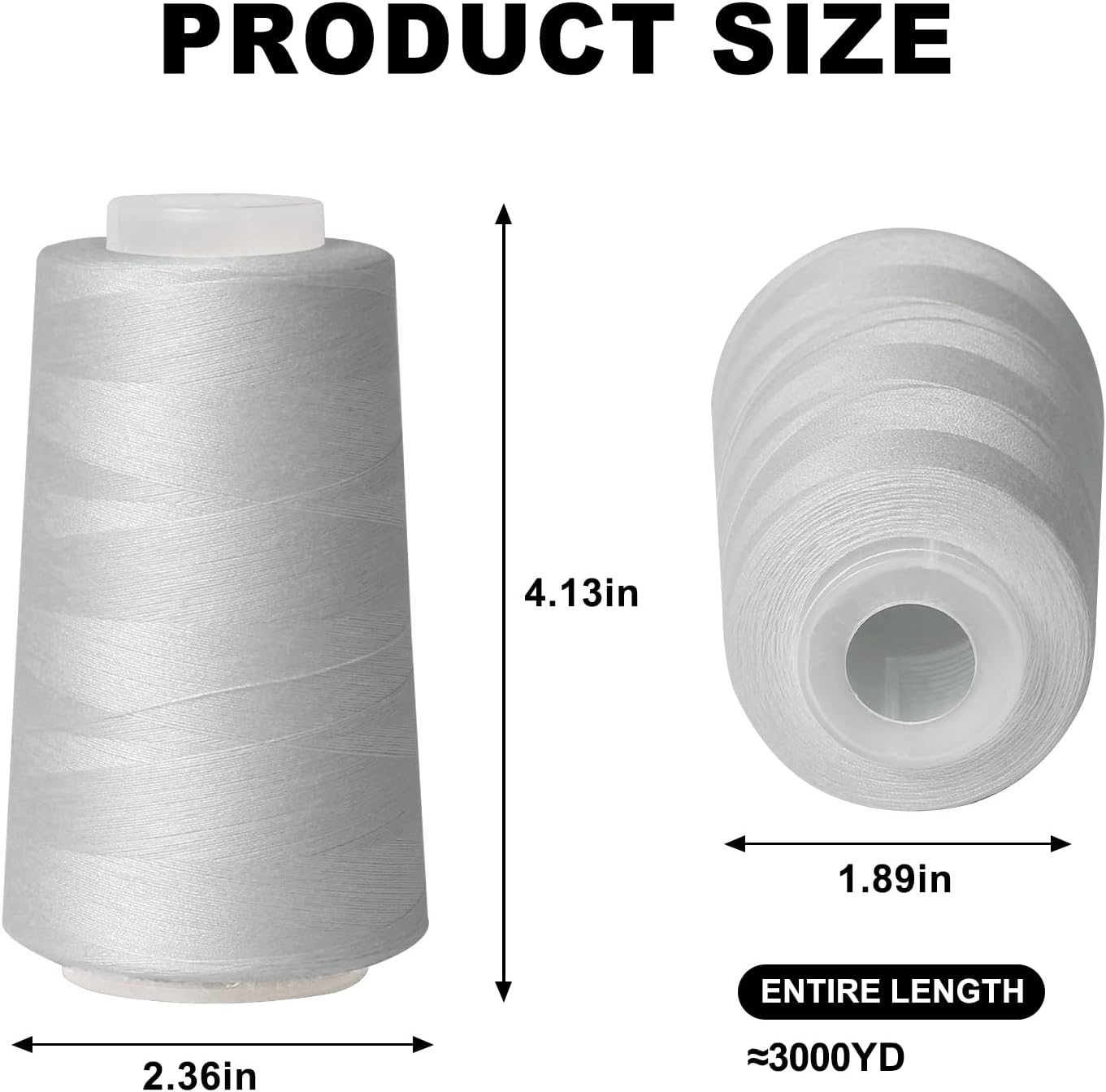 Sewing Thread Cone Set, 3 Pack Serger Thread, 3000 Yards Each, All Purpose Thread for Sewing, Quilting, Machines, Overlock, Merrow & Hand Embroidery (Grey*3)