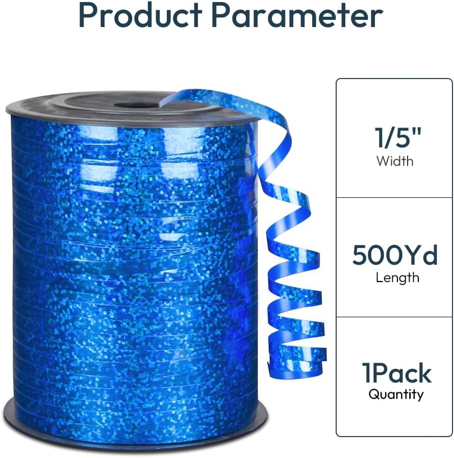 KMER LIFE Premium Blue Shiny Curling Shiny Ribbon, 1/5" Wide x 500 Yards Christmas Curling Ribbons for Gift Wrapping, Party Decoration, Balloon String, Ribbons for Florist Flower (1 Roll)