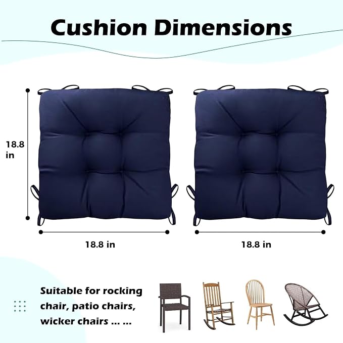 Set of 2 Outdoor Square Seat Cushions Waterproof Patio Seat Pad Floral Rocking - Image 6