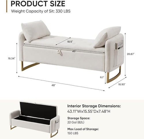 48" End of Bed Bench, Modern Storage Benches - Image 2
