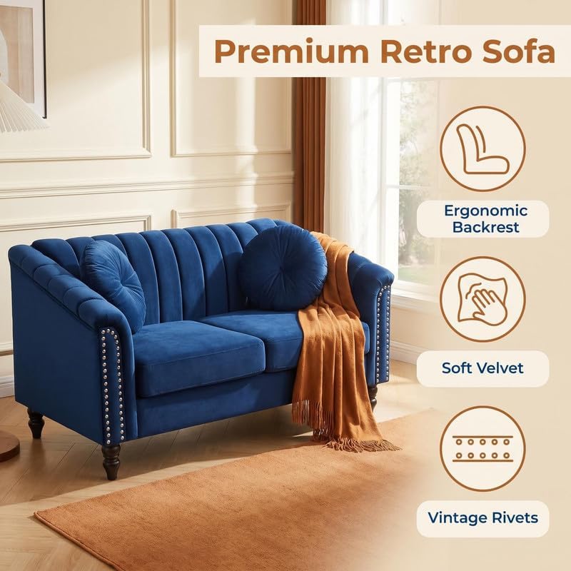 Velvet Loveseat with Tufted Back & Nailhead Trim, Modern 2-Seater Vintage Sofa - Image 3