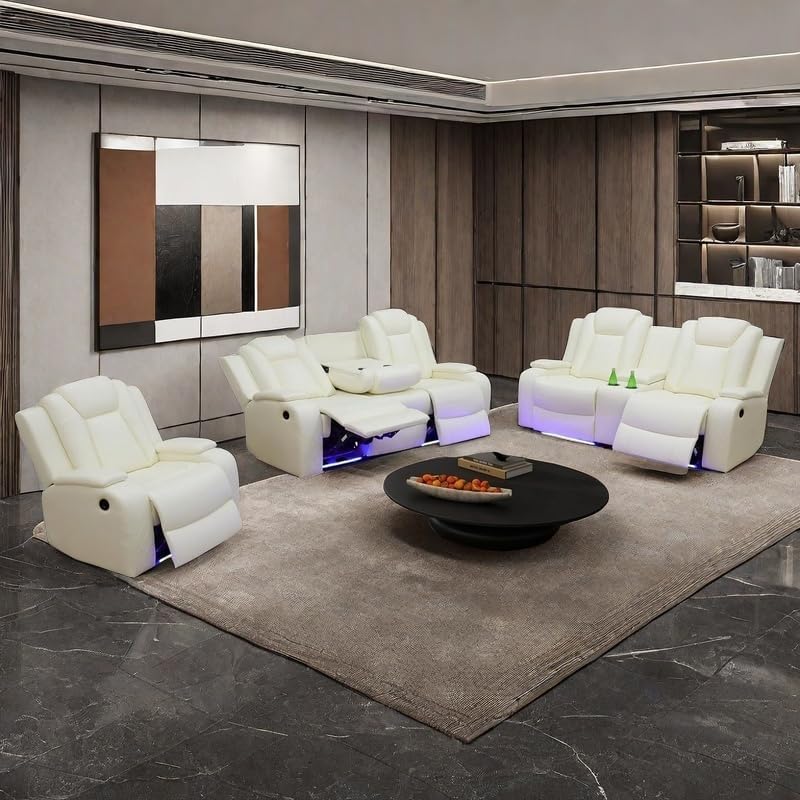 Power Recliner Set with LED Lights, Air Leather Reclining Set with USB - Image 6