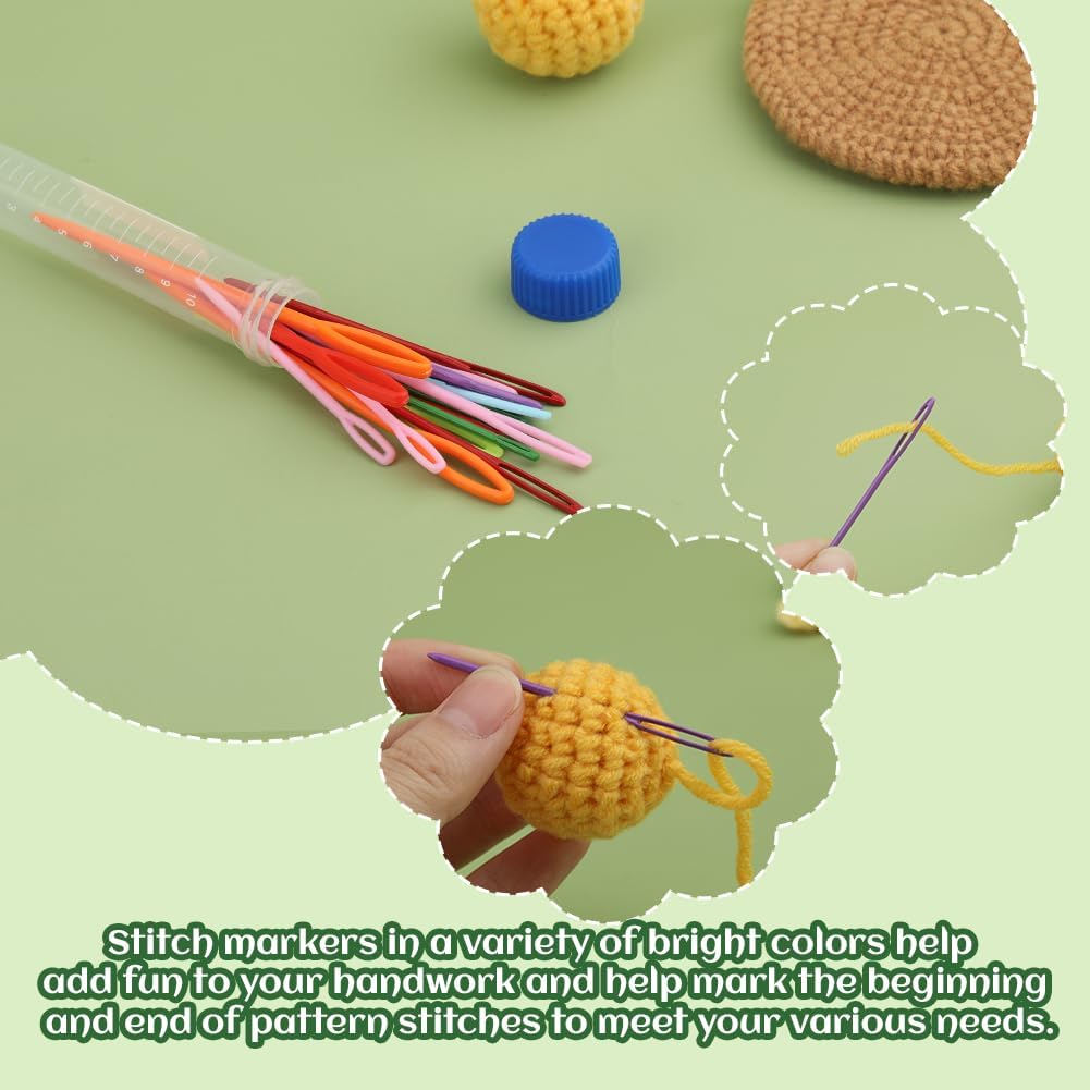 LUNARM Stitch Markers, 5 Colors/2 Sizes Open Stitch Markers for Crocheting with Sewing Needle, Split Ring Knitting Rings for DIY Handmade Crafts